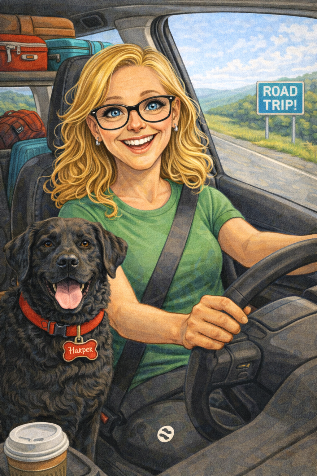 Gina driving with Harper